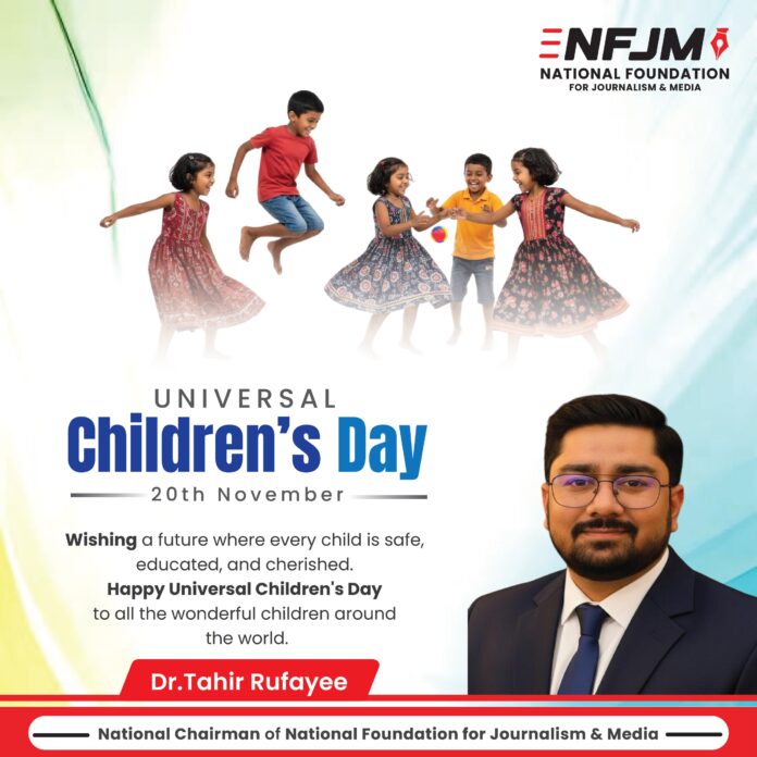 Dr. Tahir Rufayee delivering a speech on Universal Children’s Day